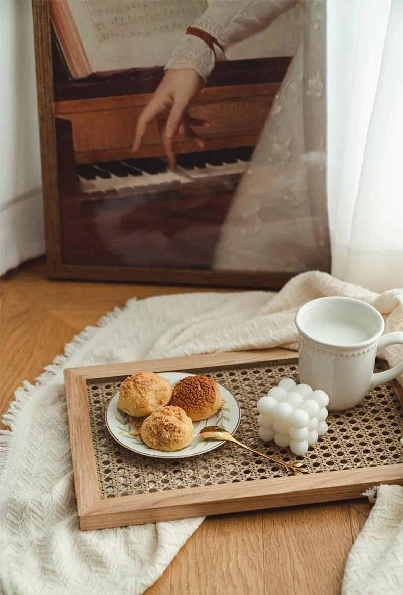 Bohemian Woven Rattan Wood Breakfast Tray -  - #tag1#