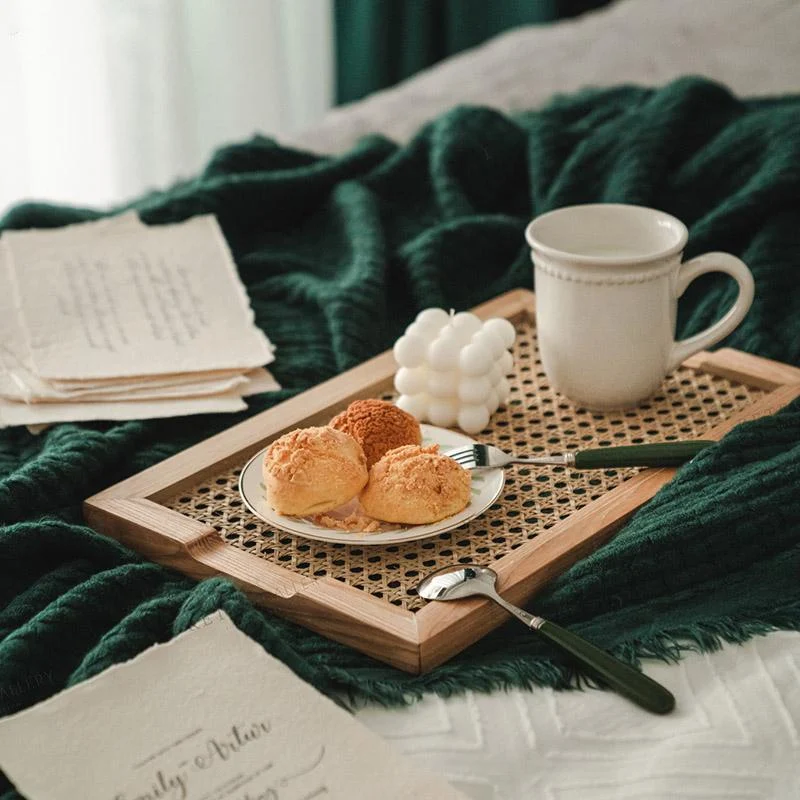 Bohemian Woven Rattan Wood Breakfast Tray -  - #tag1#