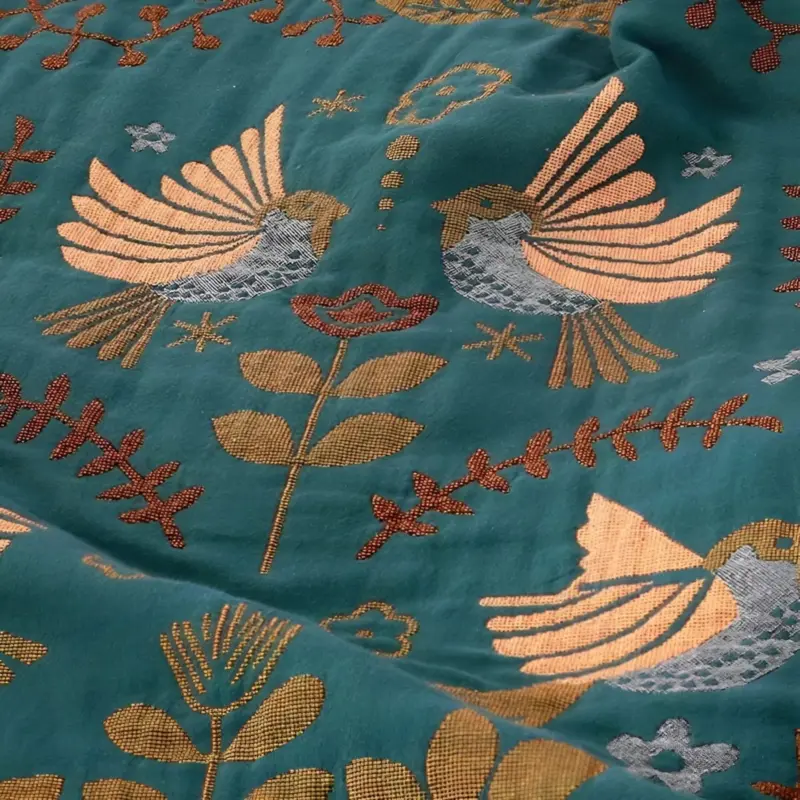 Boho Blanket Reversible embroidered cotton blanket with birds and flowers tag1