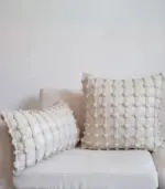 Boho Chic Textured Cushion Cover Square or Rectangle 3D Tufted Design Beige tag1