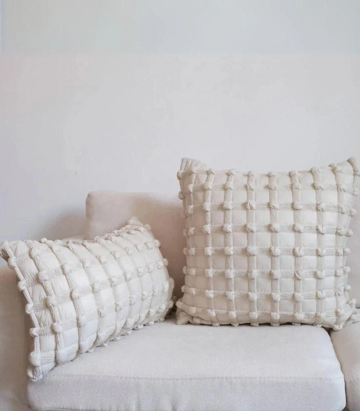 Boho Chic Textured Cushion Cover - Square or Rectangle - 3D Tufted Design Beige -  - #tag1#