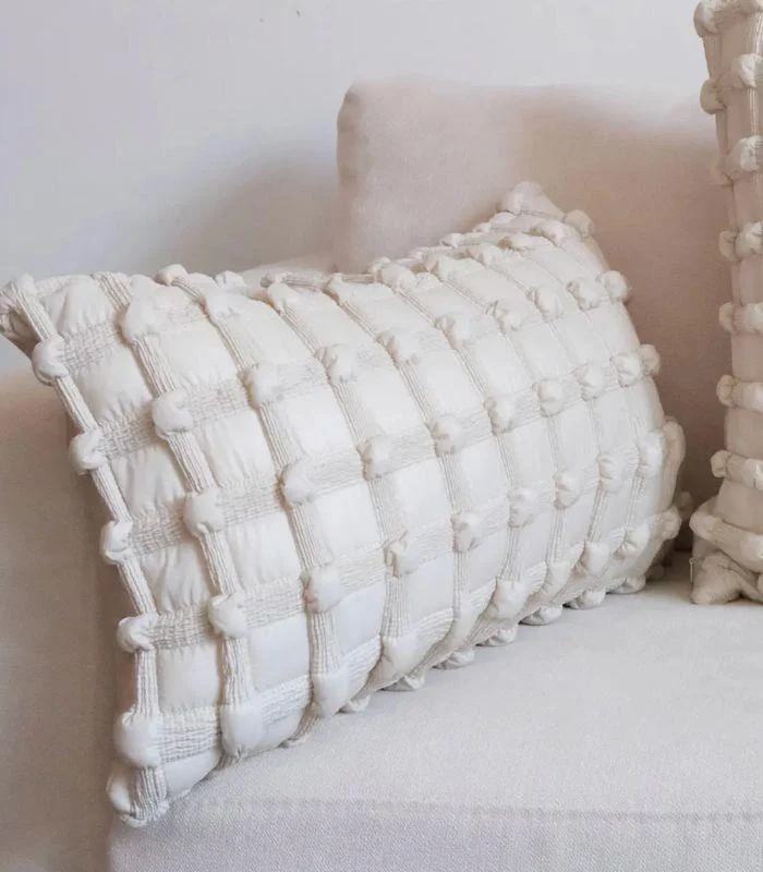 Boho Chic Textured Cushion Cover - Square or Rectangle - 3D Tufted Design Beige -  - #tag1#