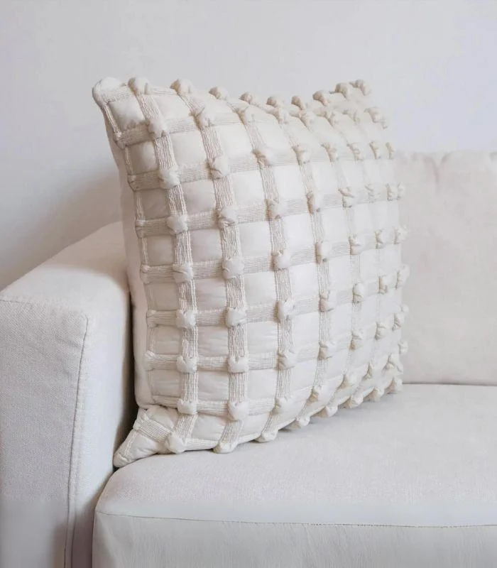 Boho Chic Textured Cushion Cover - Square or Rectangle - 3D Tufted Design Beige -  - #tag1#