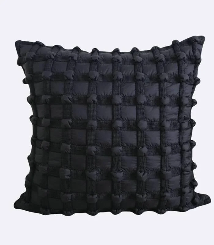 Boho Chic Textured Cushion Cover - Square or Rectangle - 3D Tufted Design Black -  - #tag1#