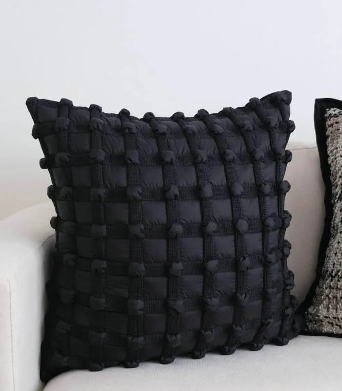 Boho Chic Textured Cushion Cover - Square or Rectangle - 3D Tufted Design Black -  - #tag1#