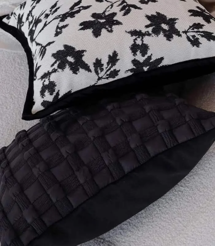 Boho Chic Textured Cushion Cover - Square or Rectangle - 3D Tufted Design Black -  - #tag1#