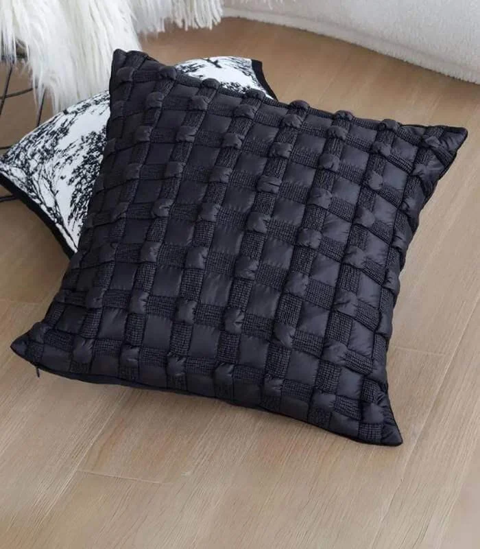 Boho Chic Textured Cushion Cover - Square or Rectangle - 3D Tufted Design Black -  - #tag1#