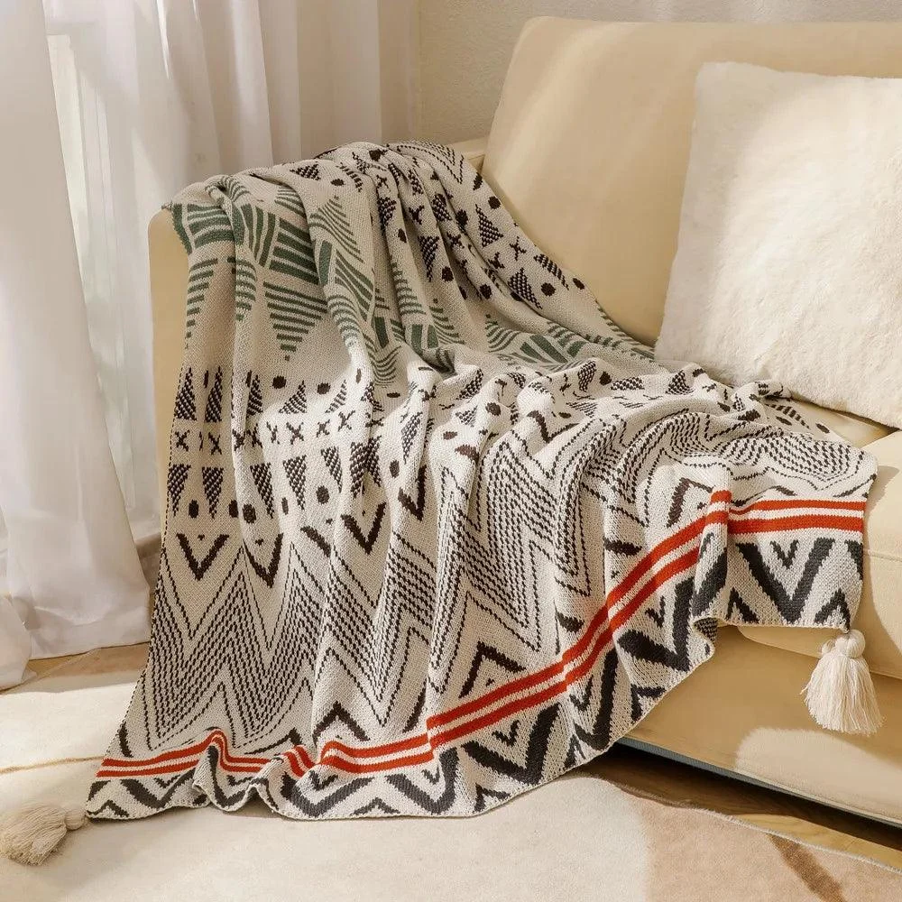 Boho Geometry Blanket: Versatile Décor Accent -