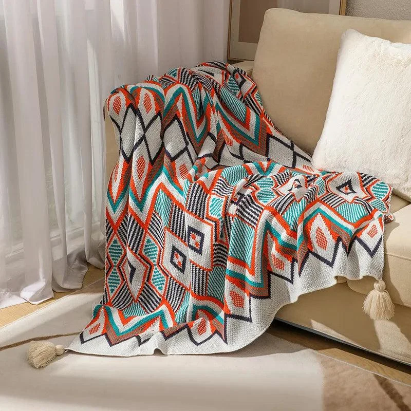 Boho Geometry Blanket: Versatile Décor Accent -