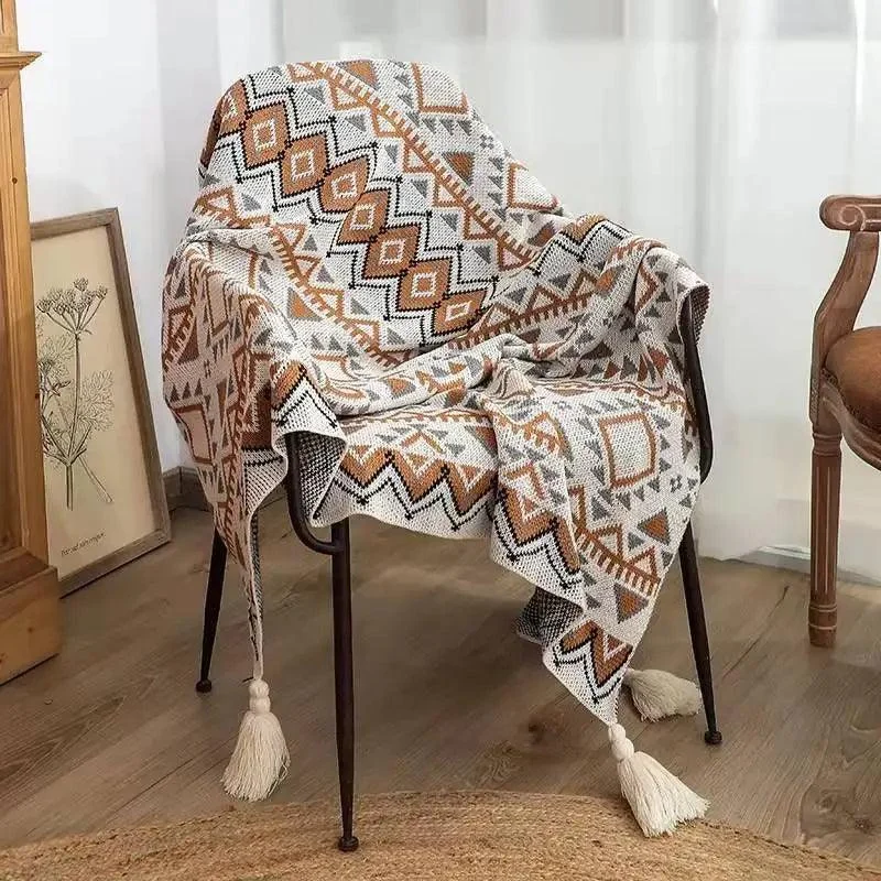 Boho Geometry Blanket: Versatile Décor Accent -