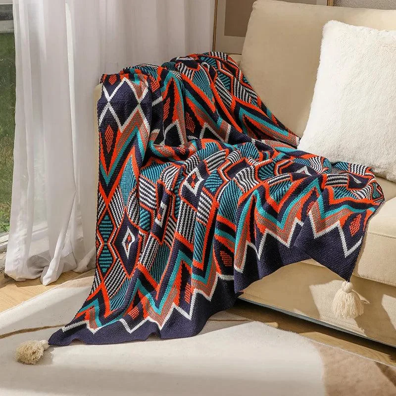 Boho Geometry Blanket: Versatile Décor Accent -