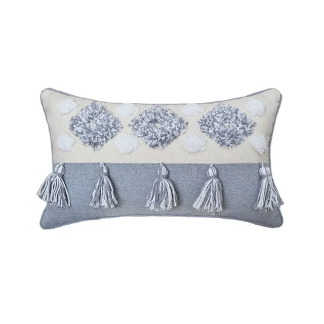 Boho Grey Tassel Pillow Cover -  - #tag1#