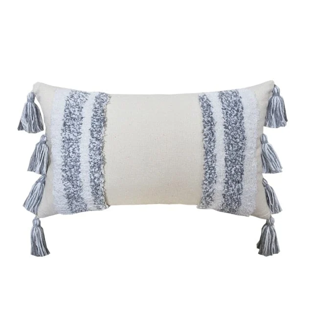 Boho Grey Tassel Pillow Cover -  - #tag1#