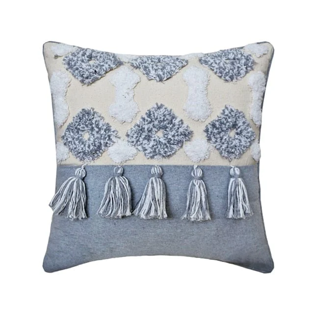 Boho Grey Tassel Pillow Cover -  - #tag1#