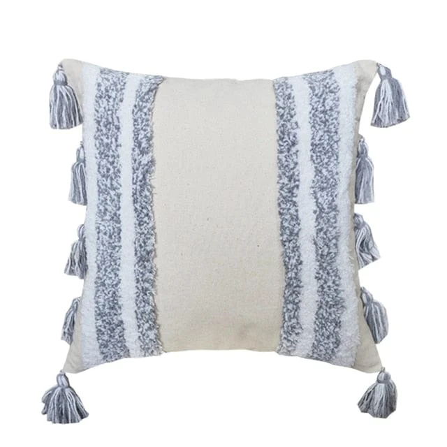 Boho Grey Tassel Pillow Cover -  - #tag1#
