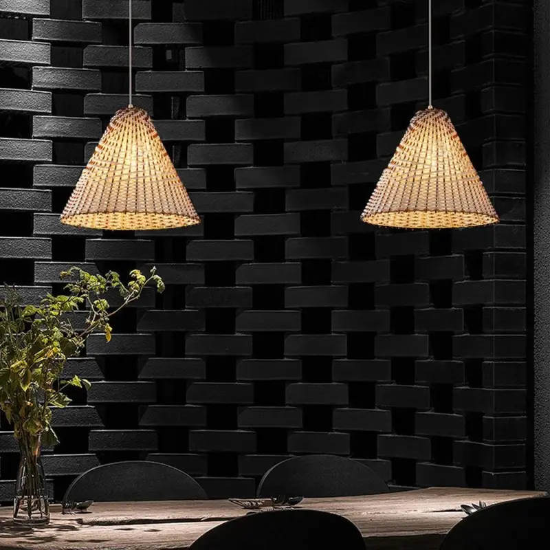 Boho Handmade Woven Wicker Pendant Light tag1