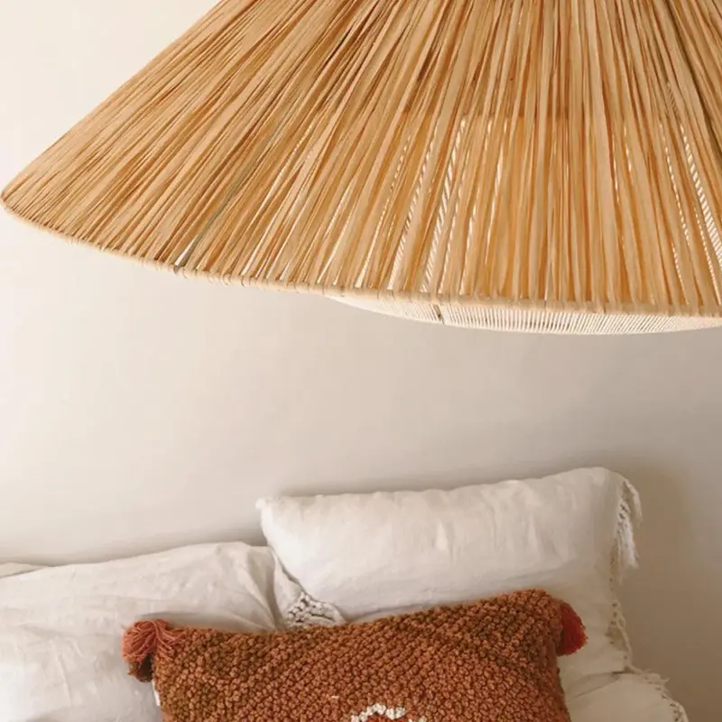Boho Natural Fabric Hat Pendant Lamp Handmade