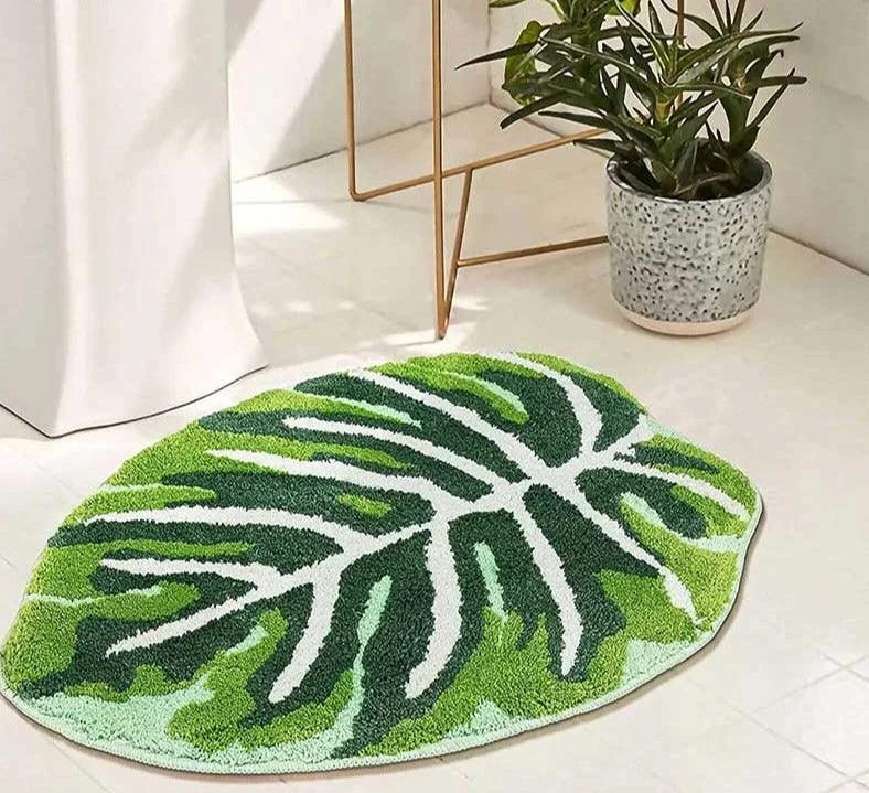 Boho Non Slip Soft Tropical Leaf Bath Mat -