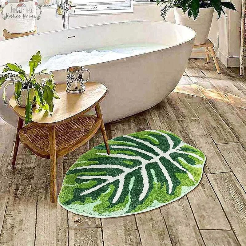 Boho Non Slip Soft Tropical Leaf Bath Mat -