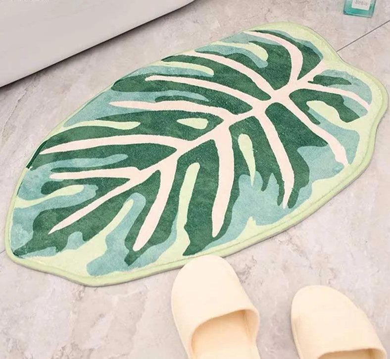 Boho Non Slip Soft Tropical Leaf Bath Mat -