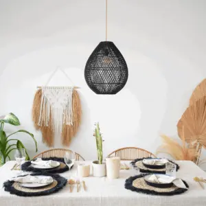 Boho Rattan Handwoven Black Pendant Lamp