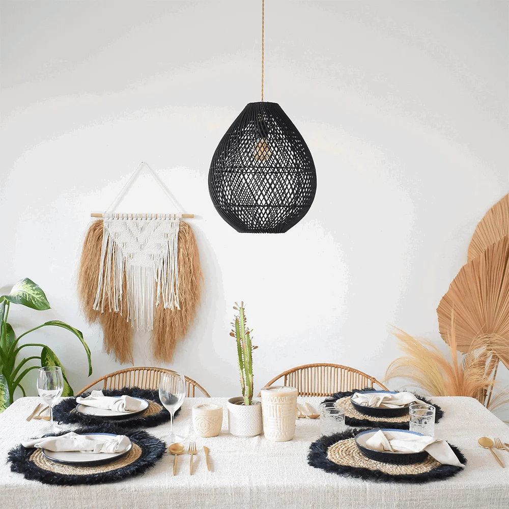 Boho Rattan Handwoven Black Pendant Lamp -  - #tag1#