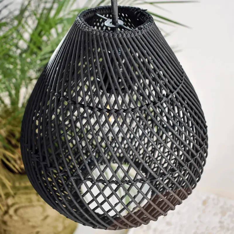 Boho Rattan Handwoven Black Pendant Lamp tag1