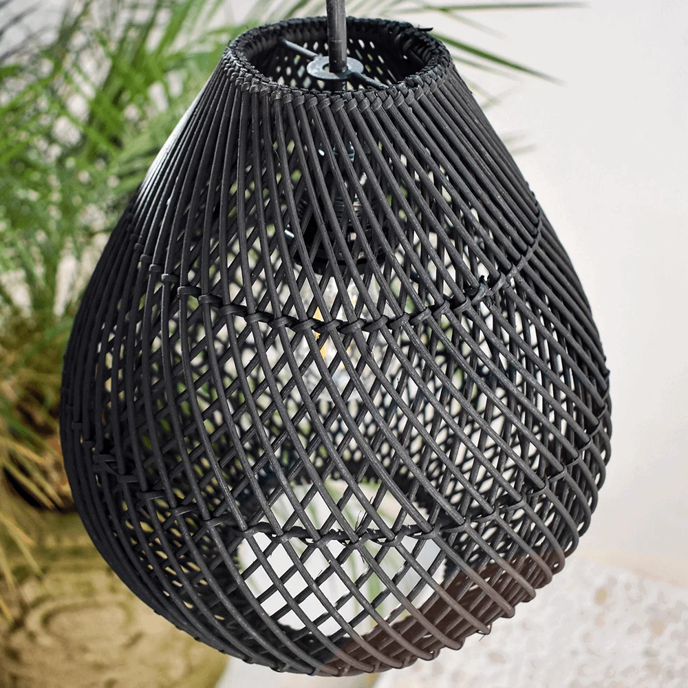 Boho Rattan Handwoven Black Pendant Lamp -  - #tag1#