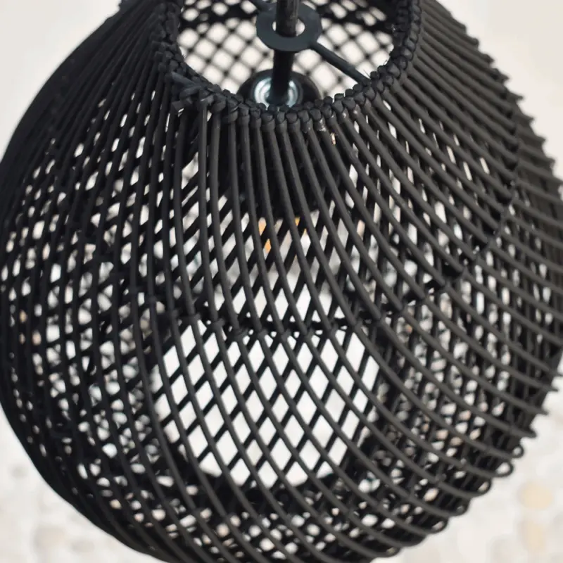 Boho Rattan Handwoven Black Pendant Lamp tag1