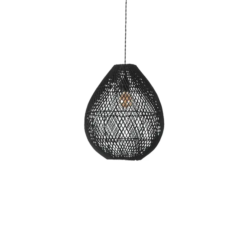 Boho Rattan Handwoven Black Pendant Lamp tag1
