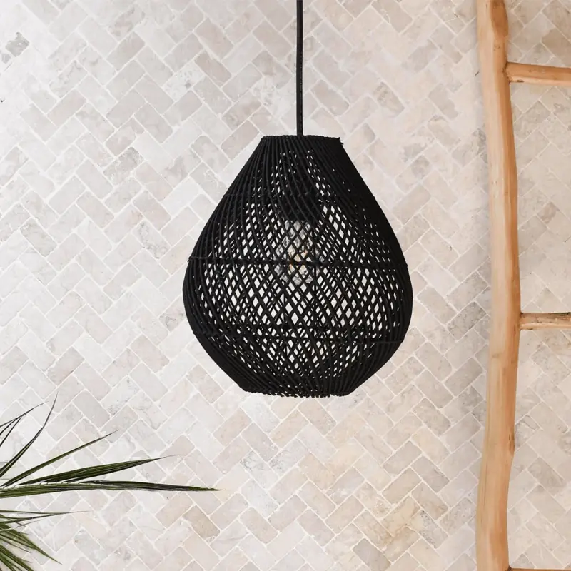 Boho Rattan Handwoven Black Pendant Lamp tag1