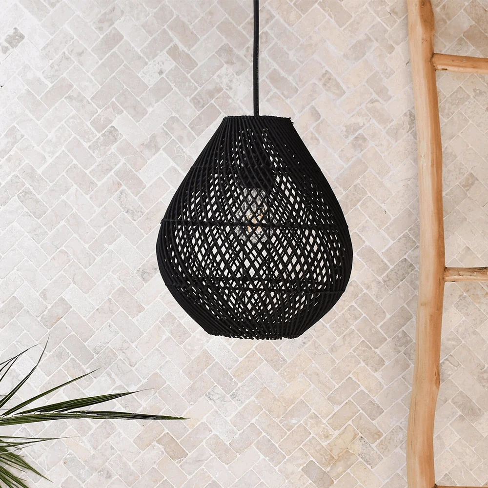 Boho Rattan Handwoven Black Pendant Lamp -  - #tag1#