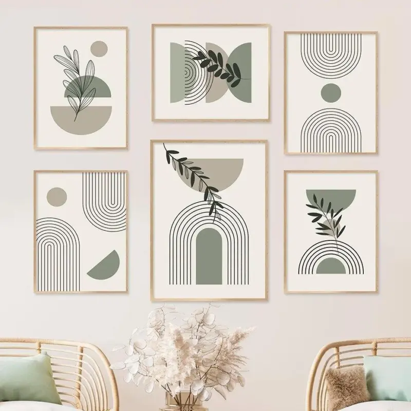 Boho Style Green Leaves Wall Art Canvas Print tag1