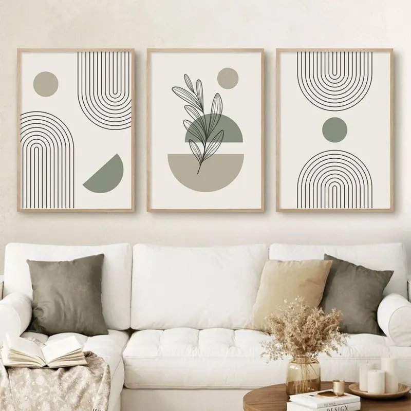 Boho Style Green Leaves Wall Art Canvas Print tag1