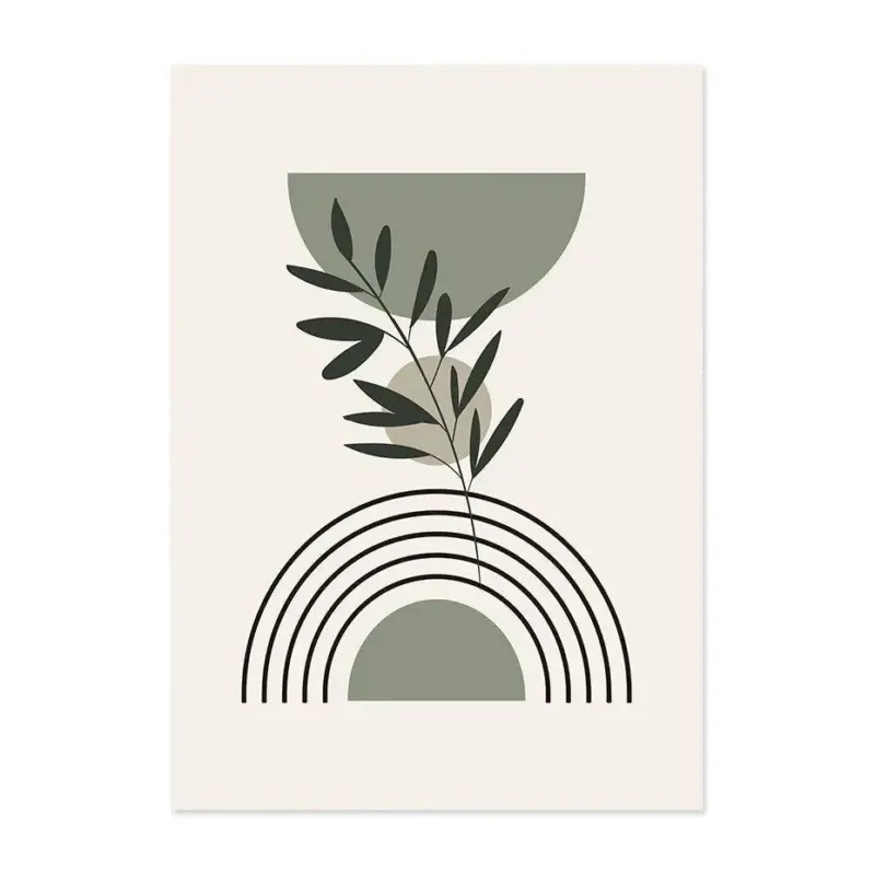 Boho Style Green Leaves Wall Art Canvas Print tag1