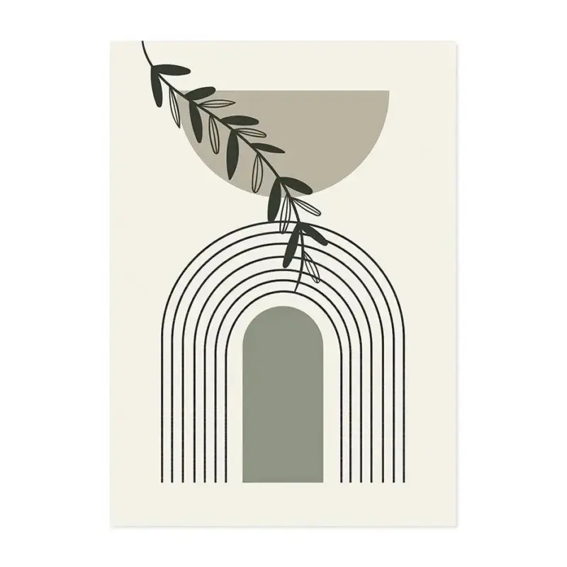 Boho Style Green Leaves Wall Art Canvas Print tag1