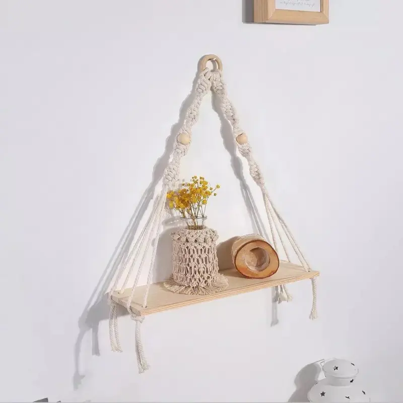 Boho Style Macrame Wall Hanging Shelf tag1