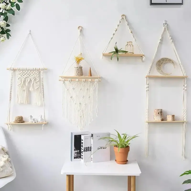 Boho Style Macrame Wall Hanging Shelf tag1
