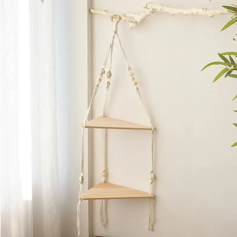 Boho Style Macrame Wall Hanging Shelf tag1