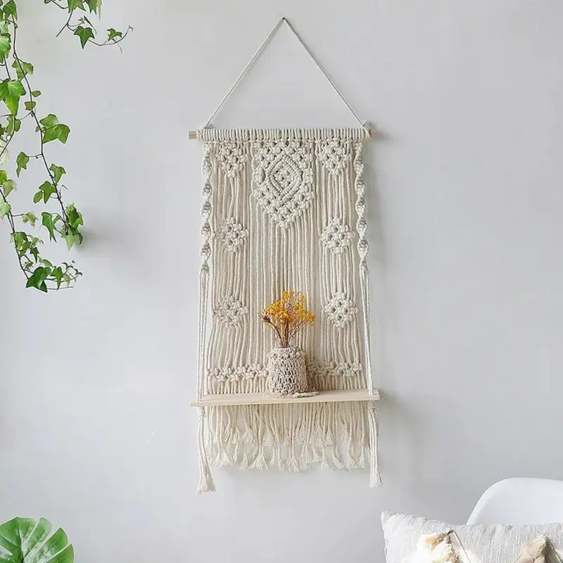 Boho Style Macrame Wall Hanging Shelf tag1