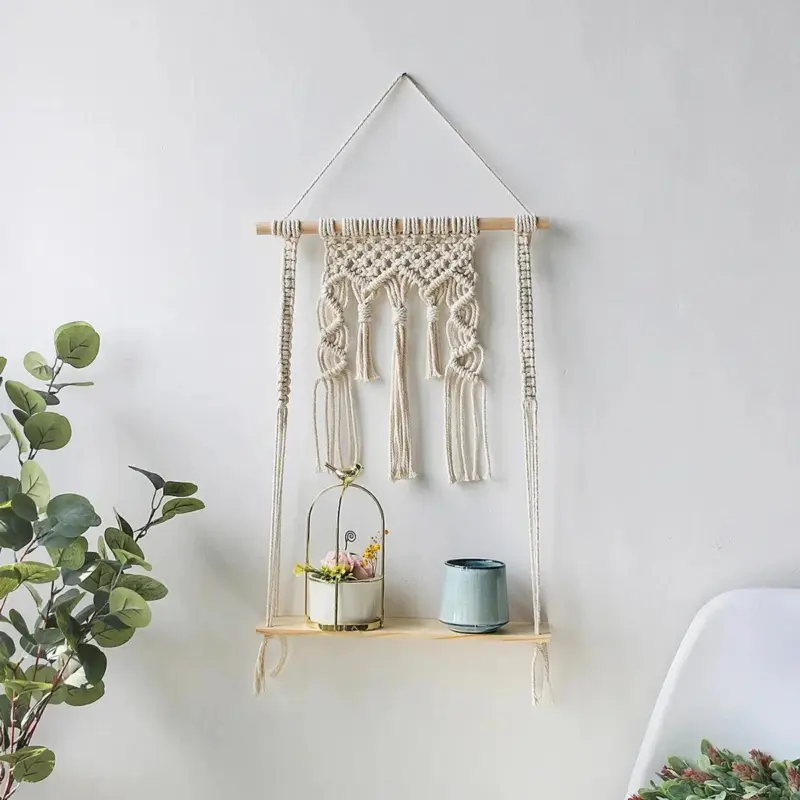 Boho Style Macrame Wall Hanging Shelf tag1