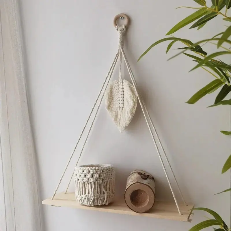 Boho Style Macrame Wall Hanging Shelf tag1