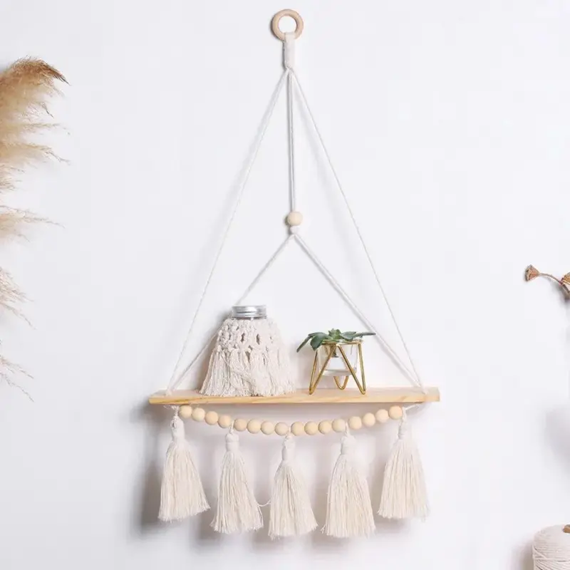 Boho Style Macrame Wall Hanging Shelf tag1