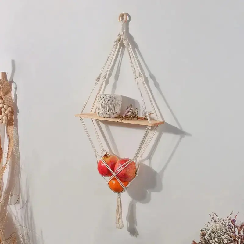Boho Style Macrame Wall Hanging Shelf tag1