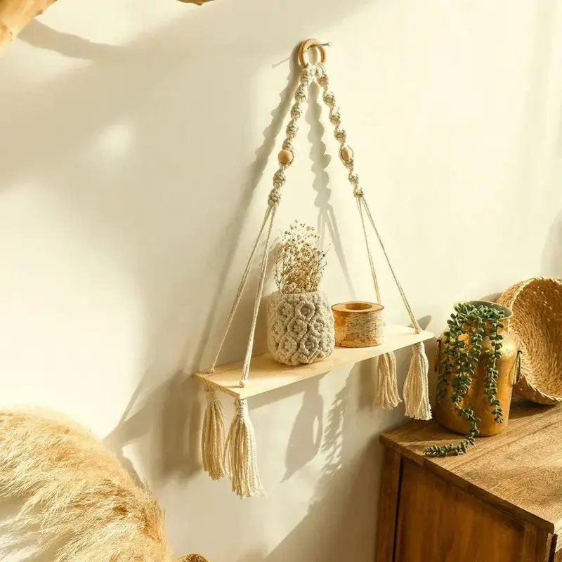 Boho Style Macrame Wall Hanging Shelf tag1