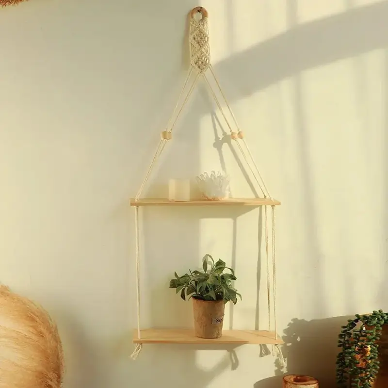Boho Style Macrame Wall Hanging Shelf tag1