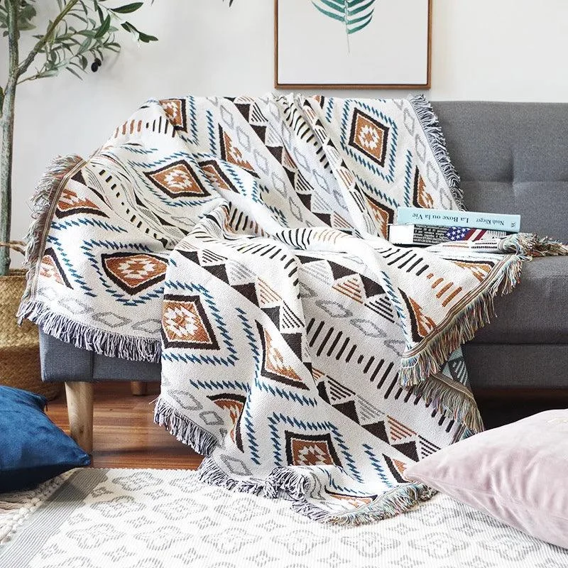 Boho Tassel Blanket: Chic Comfort for Sofa and Beyond. -