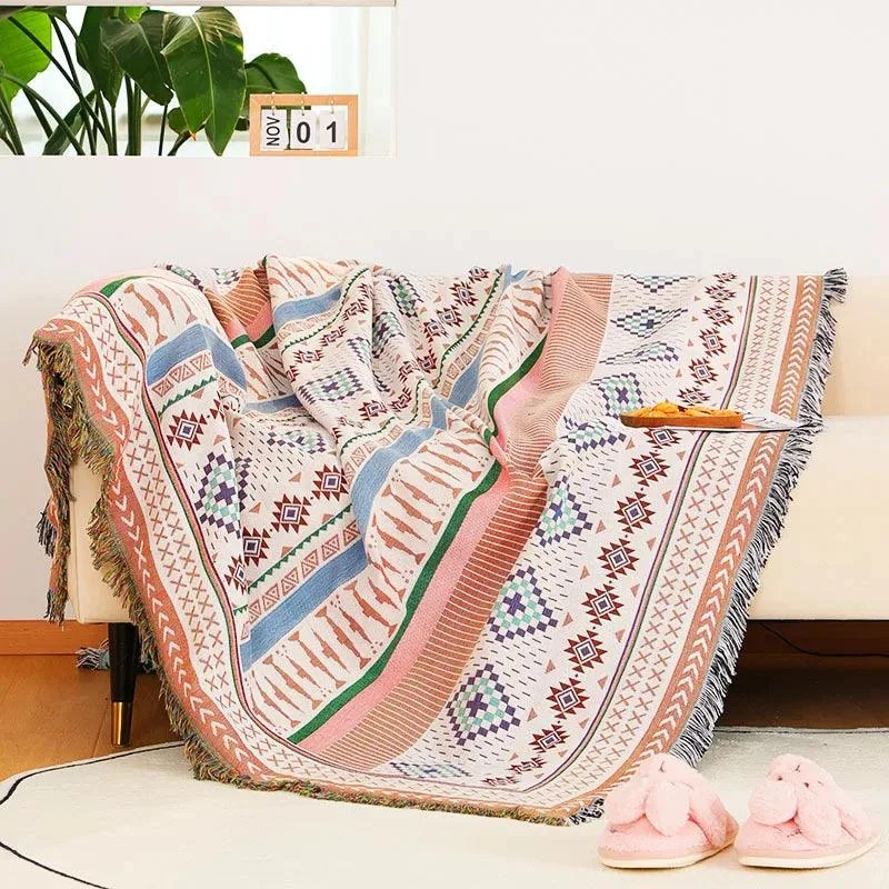 Boho Tassel Blanket: Chic Comfort for Sofa and Beyond. -
