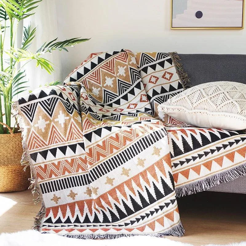 Boho Tassel Blanket: Chic Comfort for Sofa and Beyond. -