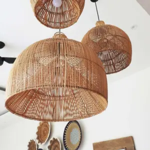Boho Wicker Lampshades Handwoven Kitchen Island Pendant Light